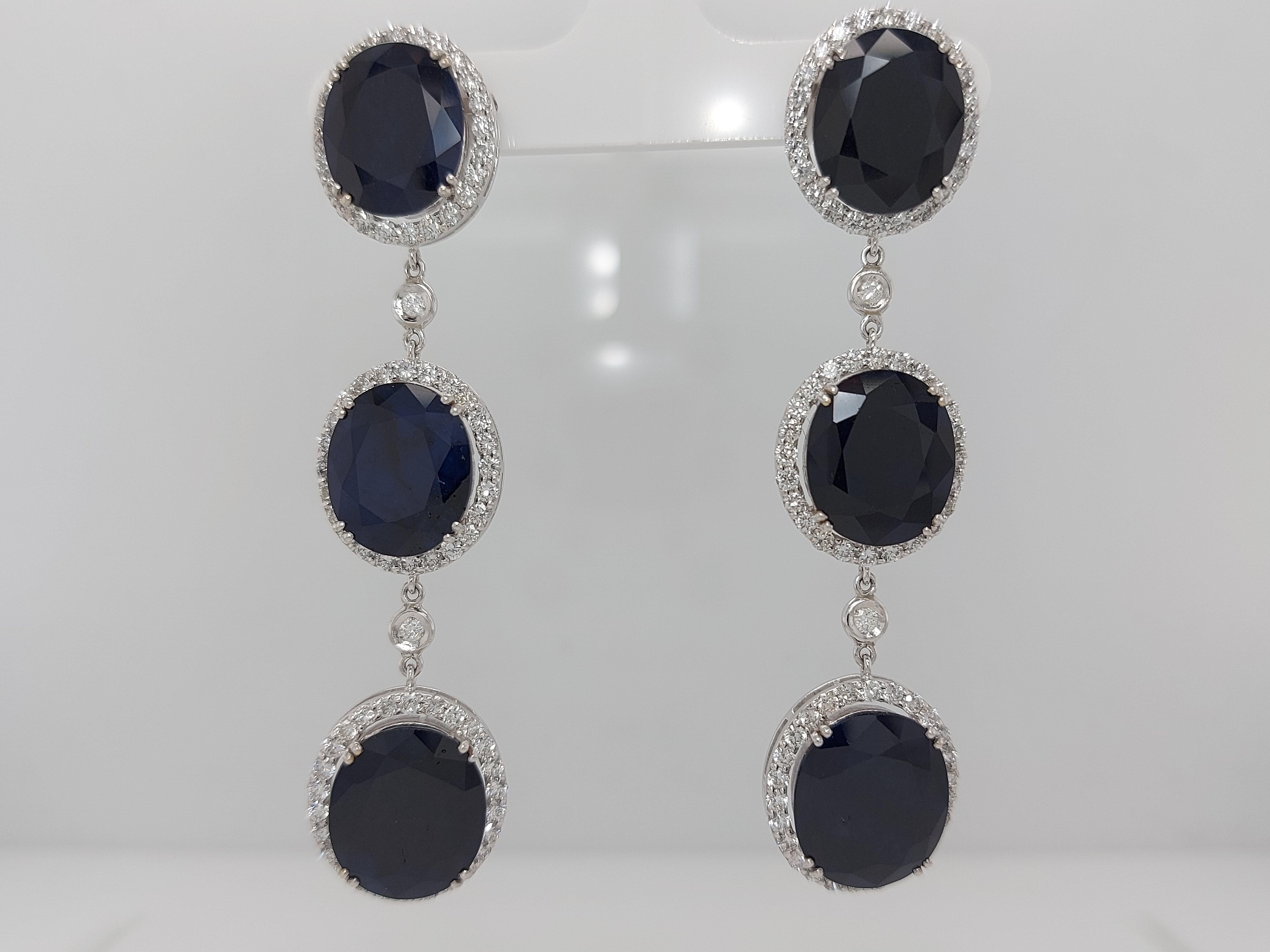 18kt White Gold Earrings 43.56ct Sapphire, 3.51ct Diamond For Sale 2