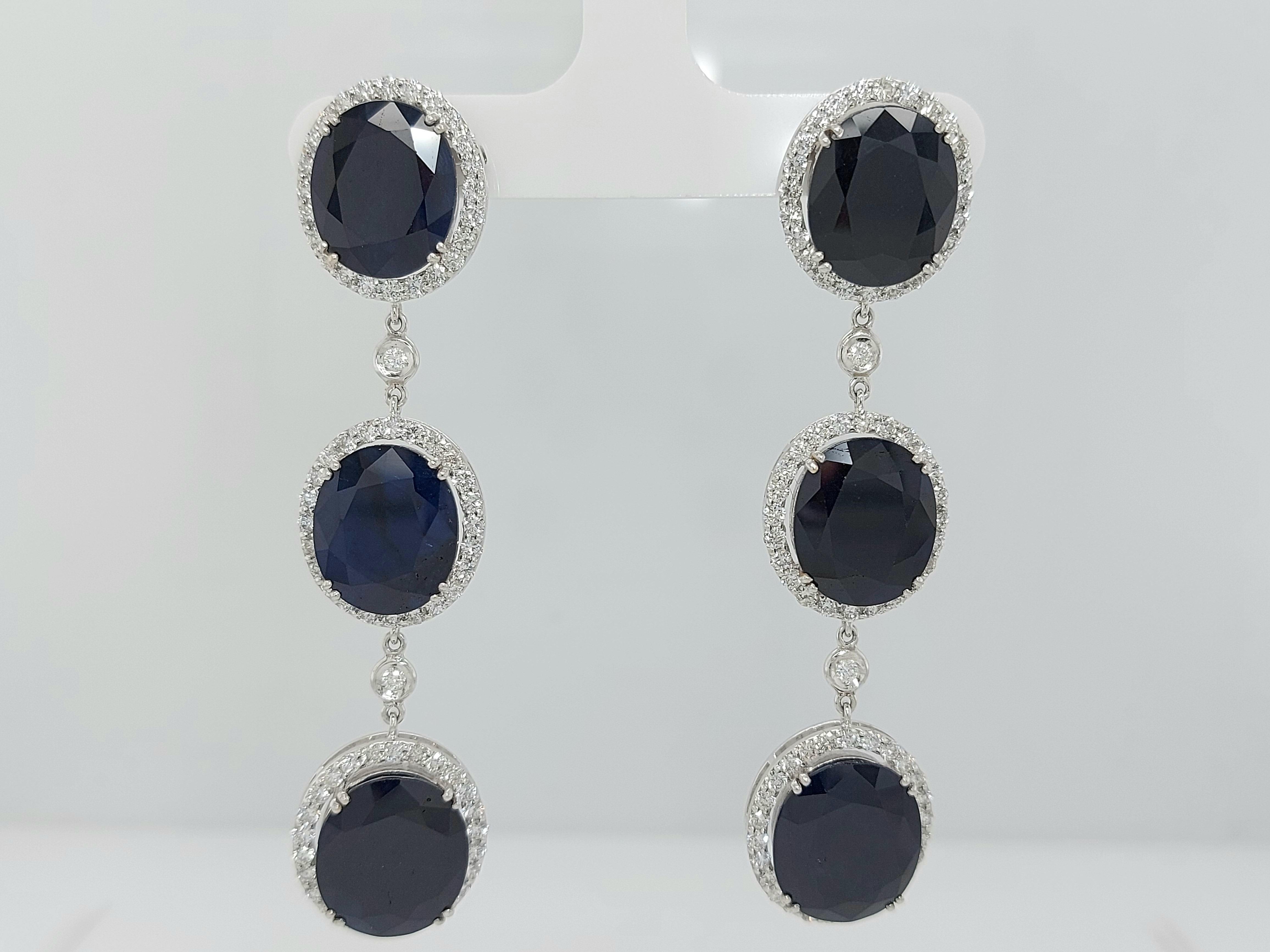 18kt White Gold Earrings 43.56ct Sapphire, 3.51ct Diamond For Sale 3