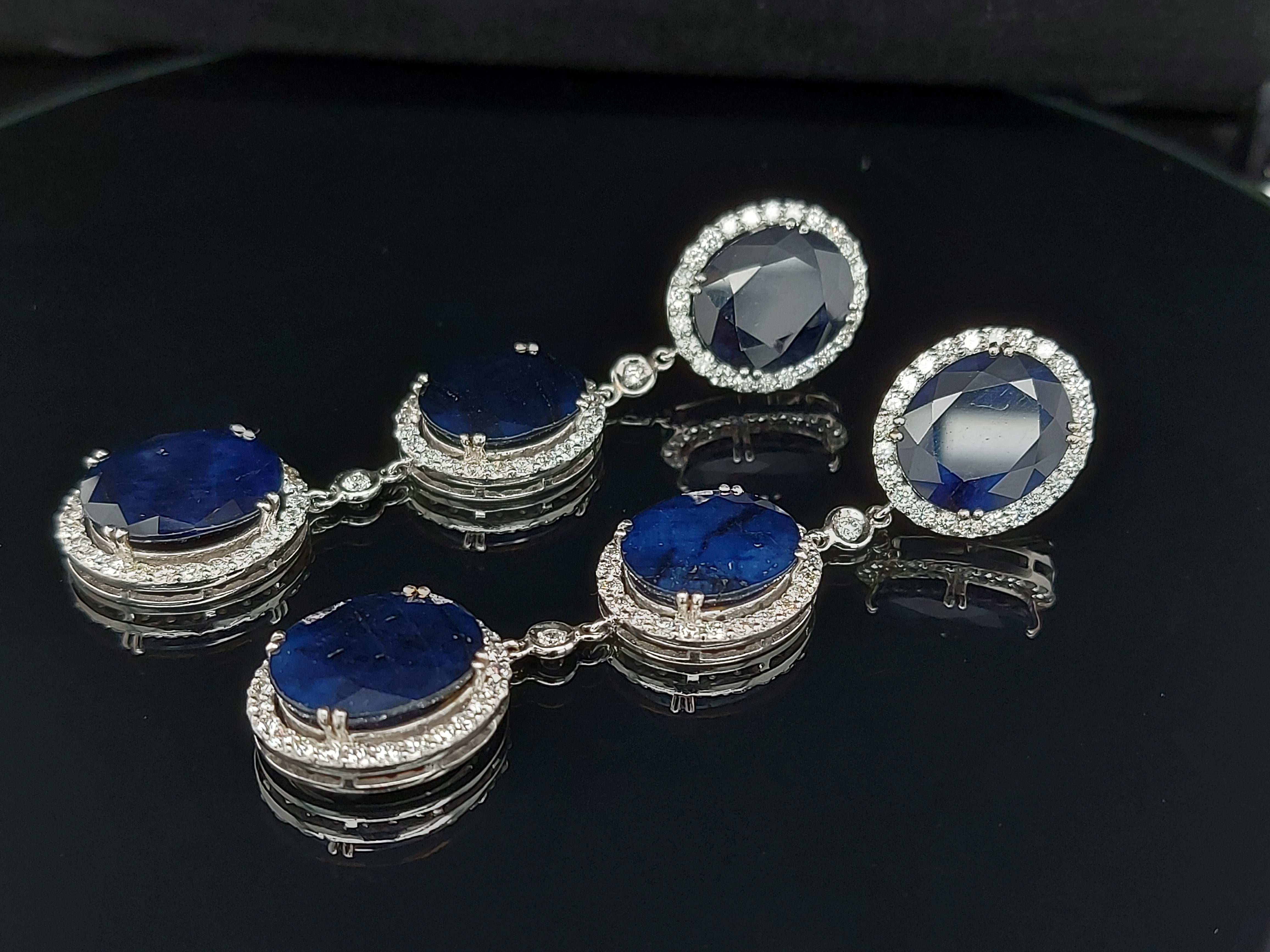 18kt White Gold Earrings 43.56ct Sapphire, 3.51ct Diamond For Sale 9