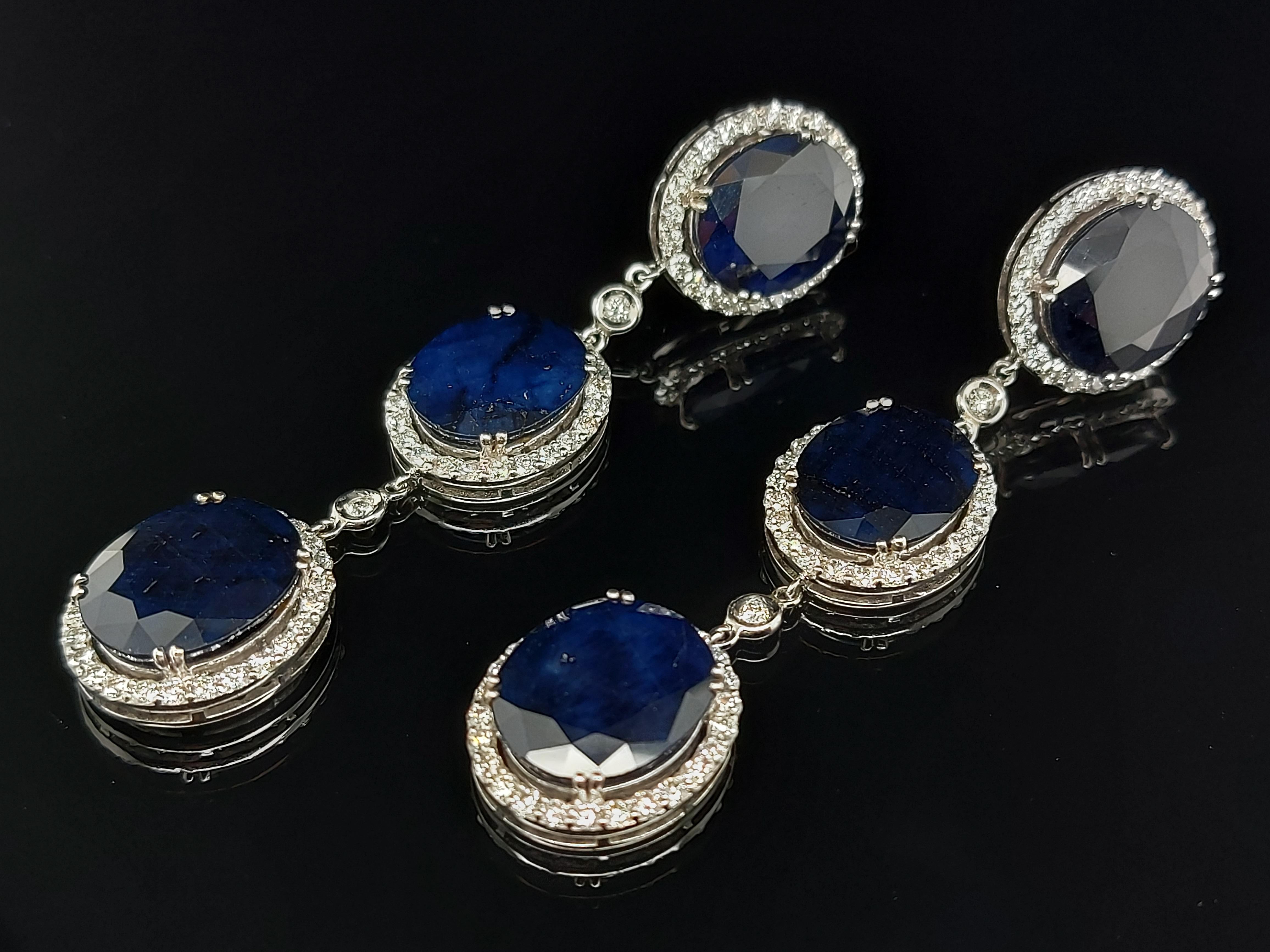 18kt White Gold Earrings 43.56ct Sapphire, 3.51ct Diamond For Sale 10