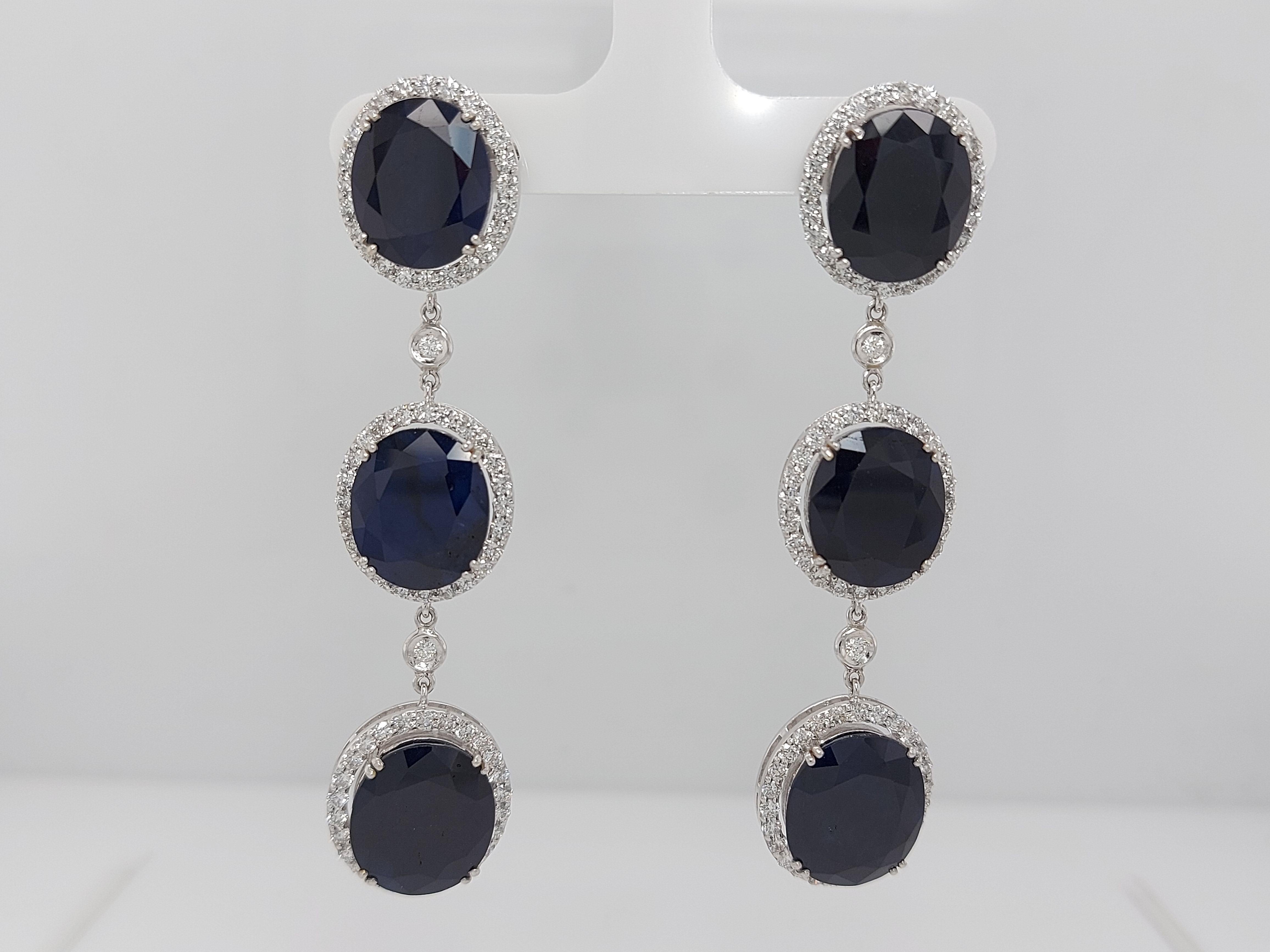 18kt White Gold Earrings 43.56ct Sapphire, 3.51ct Diamond For Sale 5