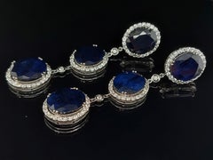 18kt White Gold Earrings 43.56ct Sapphire, 3.51ct Diamond