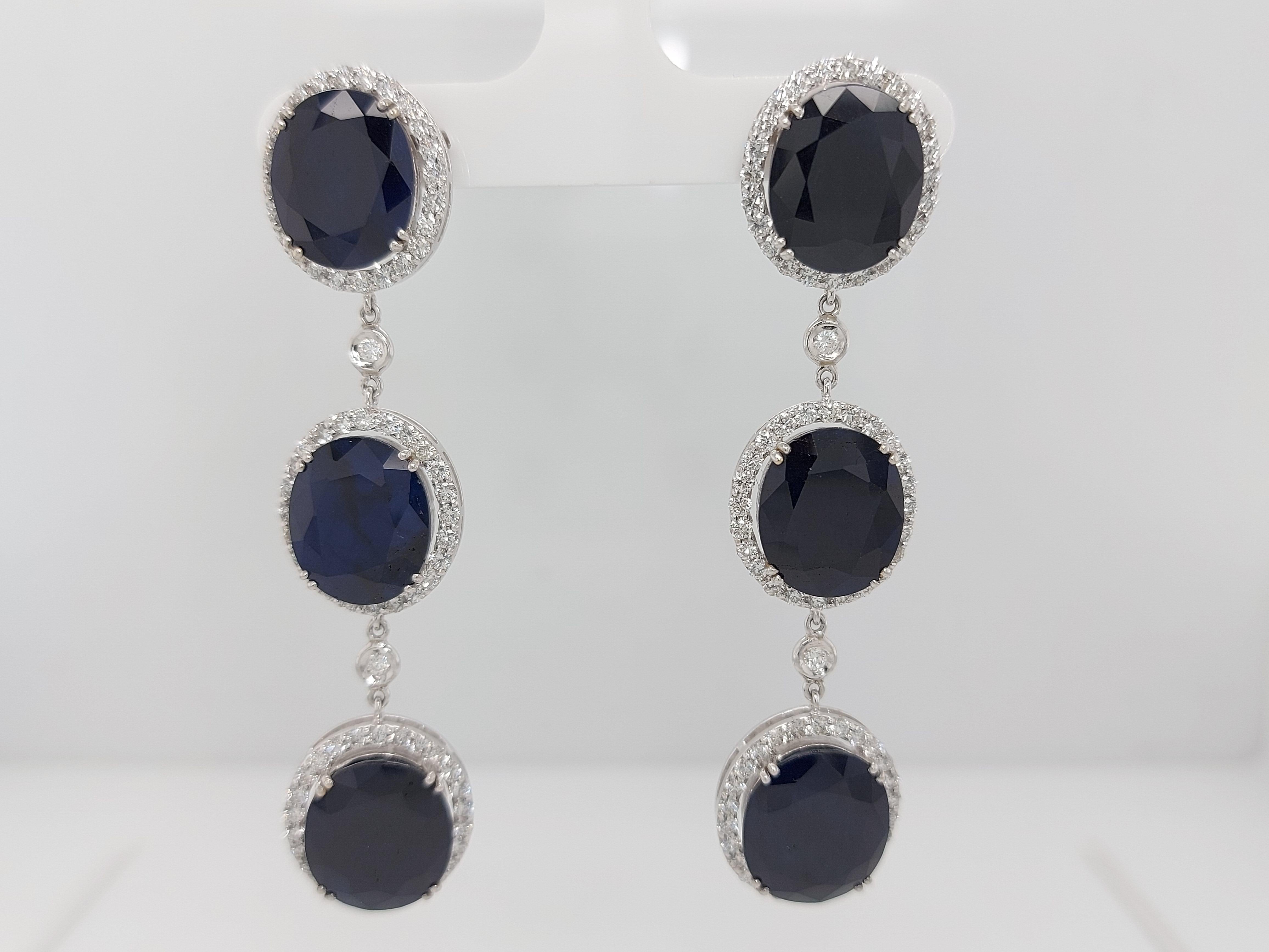 18kt White Gold Earrings 43.56ct Sapphire, 3.51ct Diamond For Sale 1