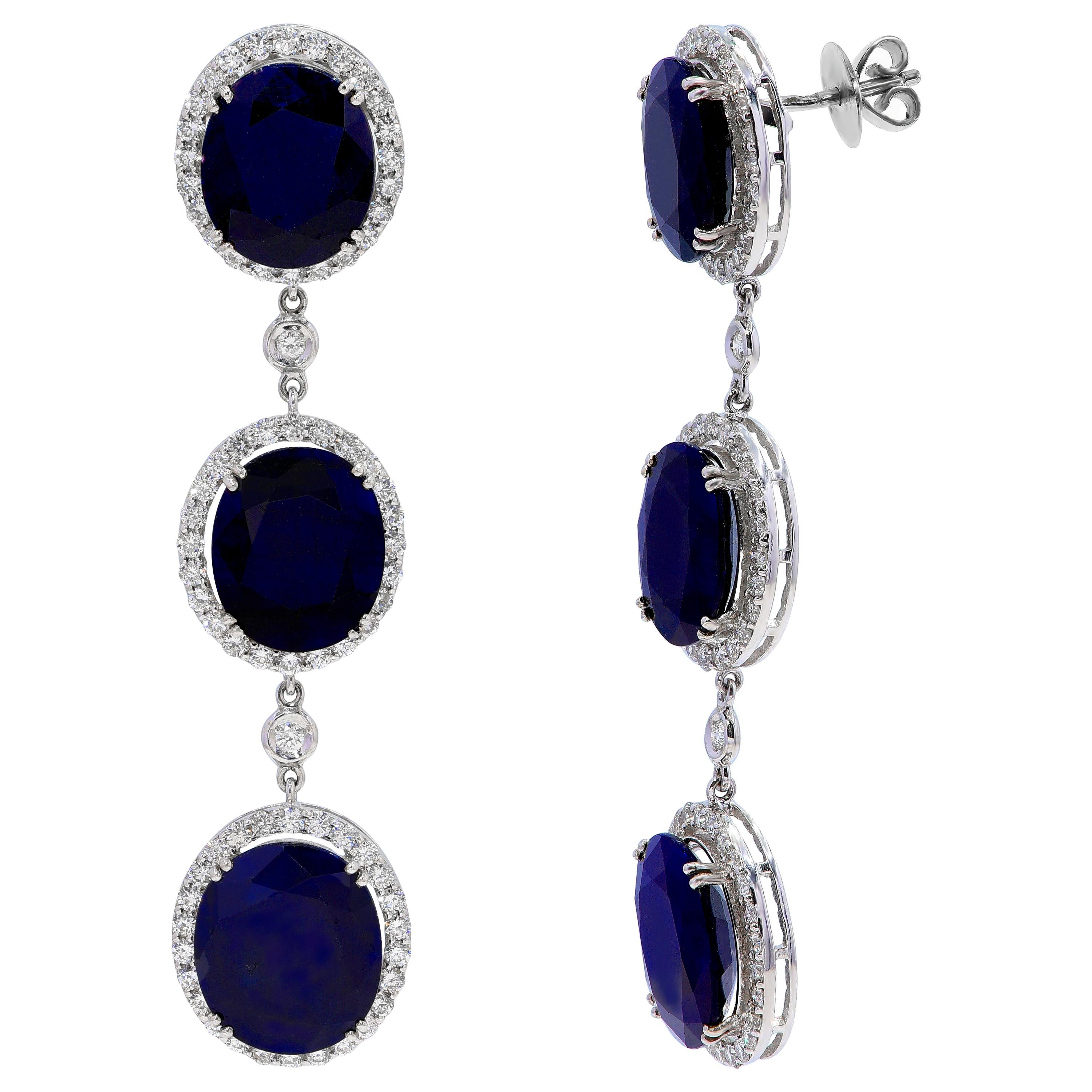 18kt White Gold Earrings 43.56ct Sapphire, 3.51ct Diamond For Sale