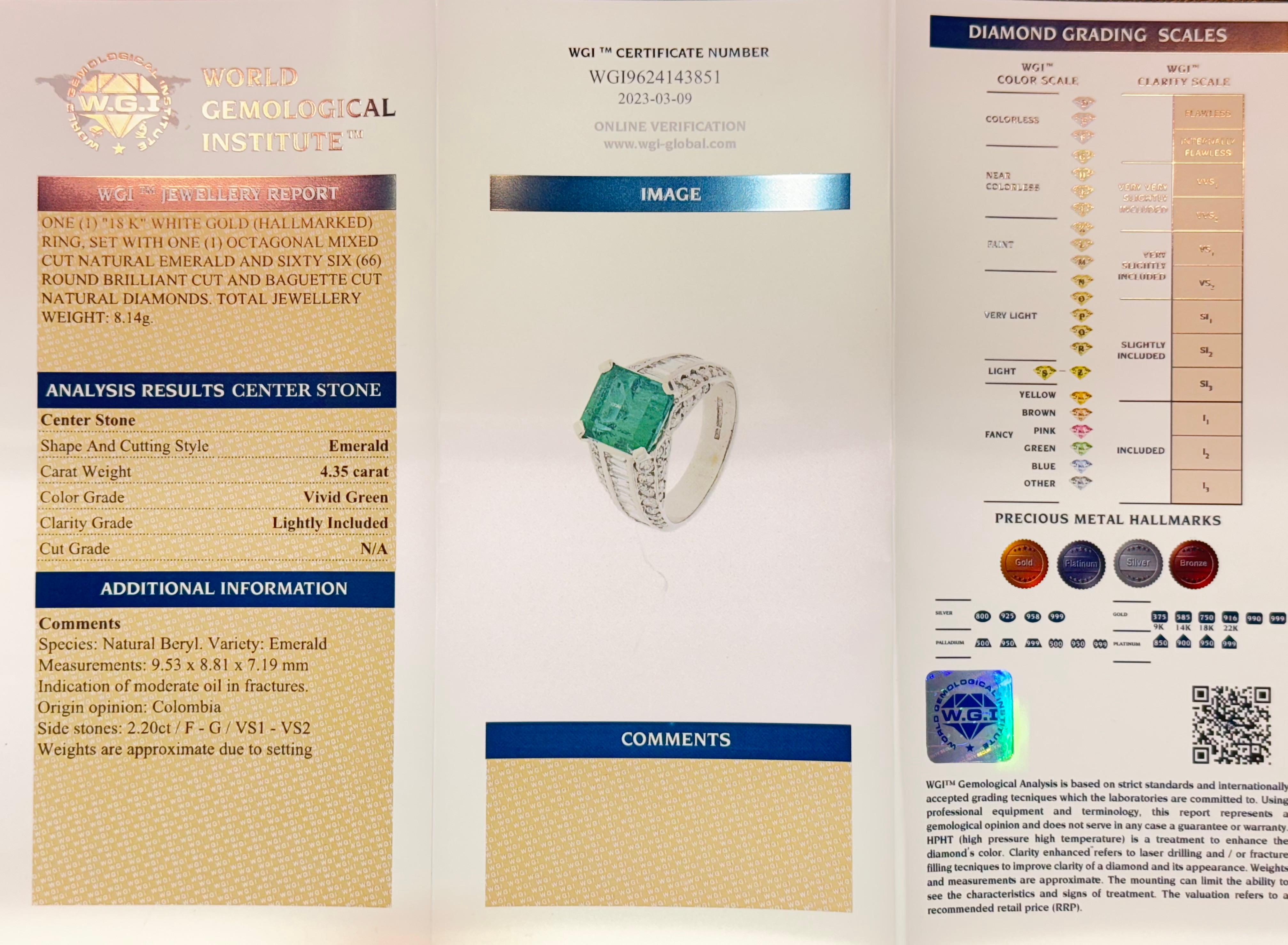 4.35crt Kolumbianischer Smaragd und Diamant Ring- Vivid Green  im Angebot 5