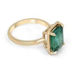 4.35ct 14K Natural Mossy Green Emerald Cut Emerald 4 Prong Set Solitaire Ring