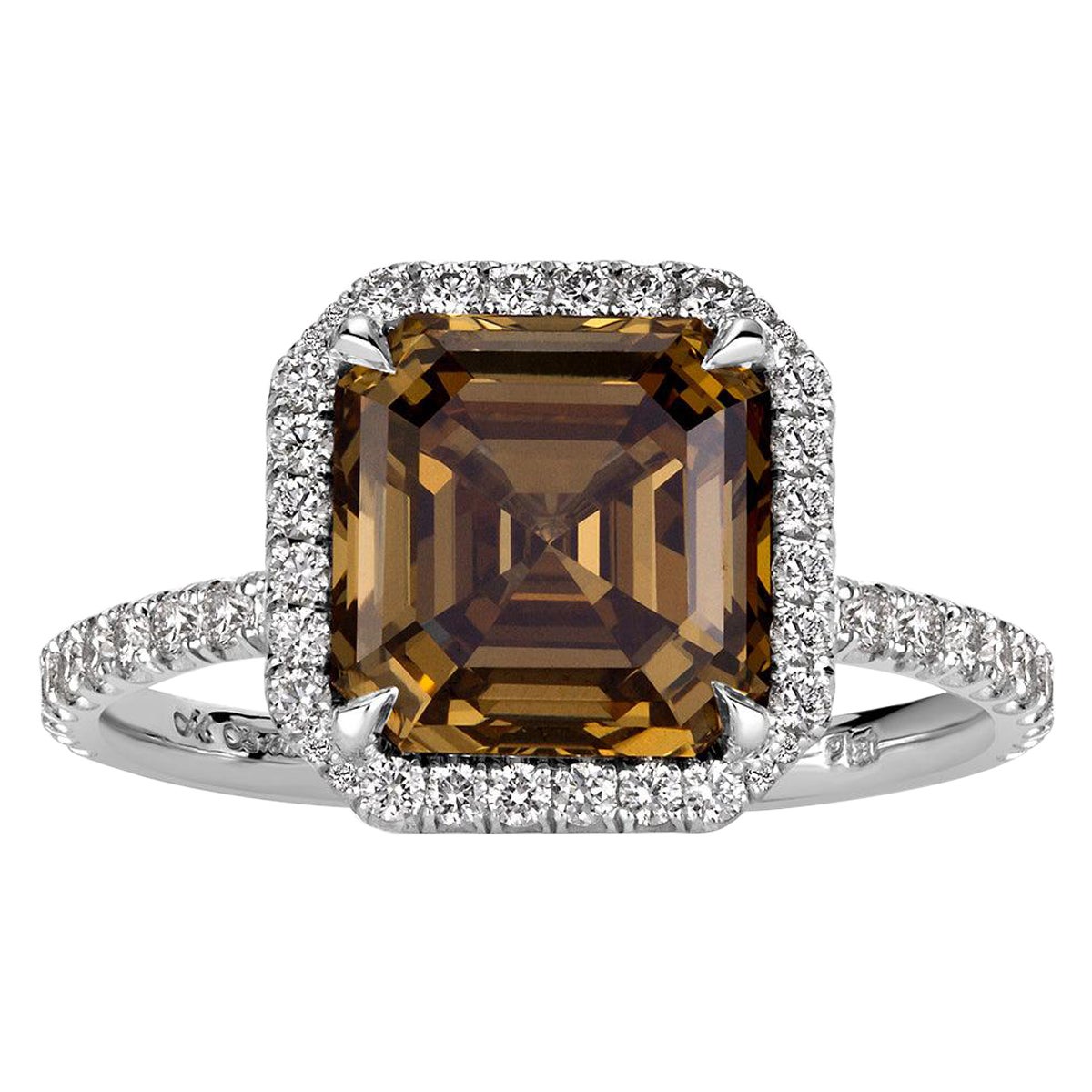 4.35ct Fancy Brown Asscher Cut Diamond Engagement Ring For Sale