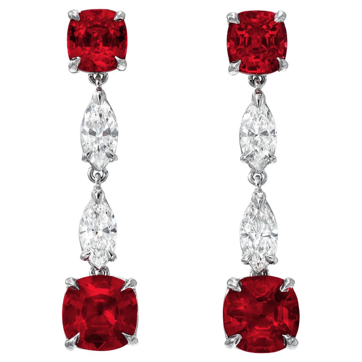 Orecchini in platino con rubino non riscaldato e diamanti 4,35 - Regalo romantico di lusso