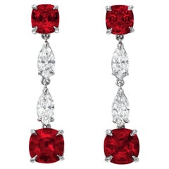 Orecchini in platino con rubino non riscaldato e diamanti 4,35 - Regalo romantico di lusso