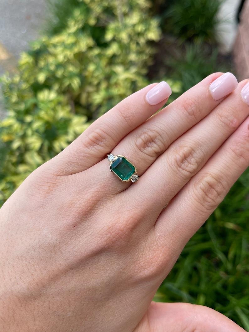 4.35tcw 14K Emerald Cut Emerald Diamond Engagement Ring For Sale 1