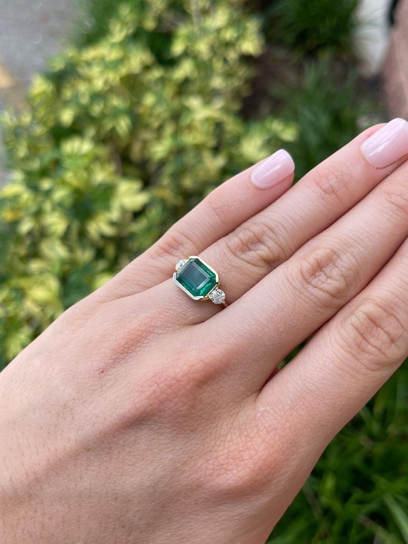 4.35tcw 14K Emerald Cut Emerald Diamond Engagement Ring For Sale 2