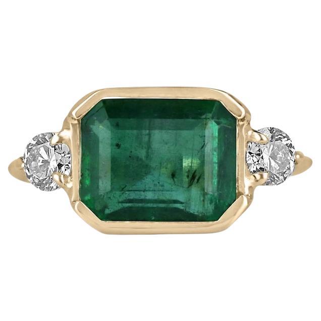 4.35tcw 14K Emerald Cut Emerald Diamond Engagement Ring