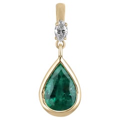 4.35tcw 14K Natural Dark Green Pear Emerald & Marquise Diamond Accent Pendant 