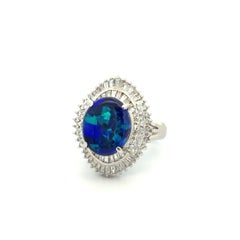 4.36 Carat Black Opal and Diamond Platinum Double Halo Vintage Cocktail Ring