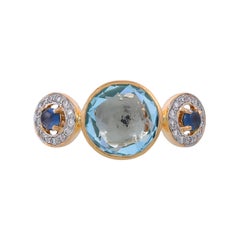 4.36 Carat Blue Topaz Blue Sapphire and Diamond 18 Karat Yellow Gold Ring