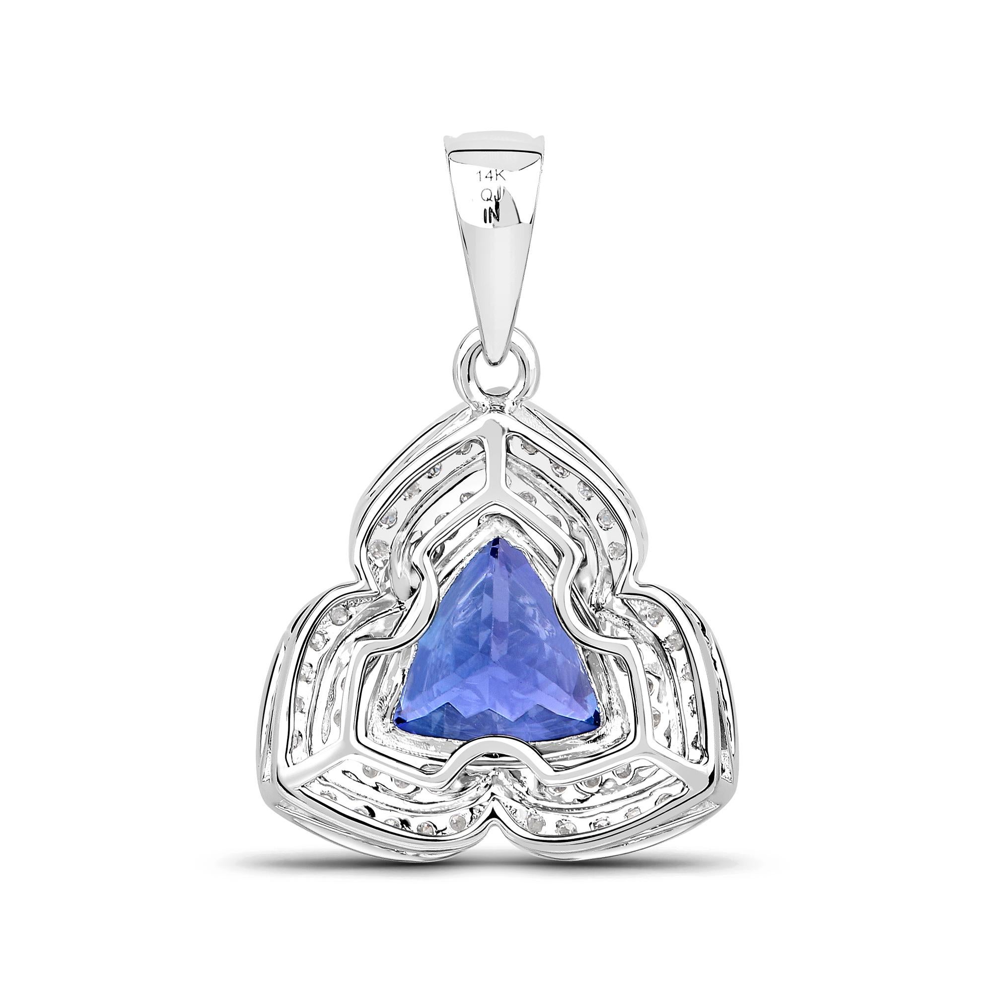 Contemporary 4.36 Carat Genuine Tanzanite and White Diamond 14 Karat White Gold Pendant