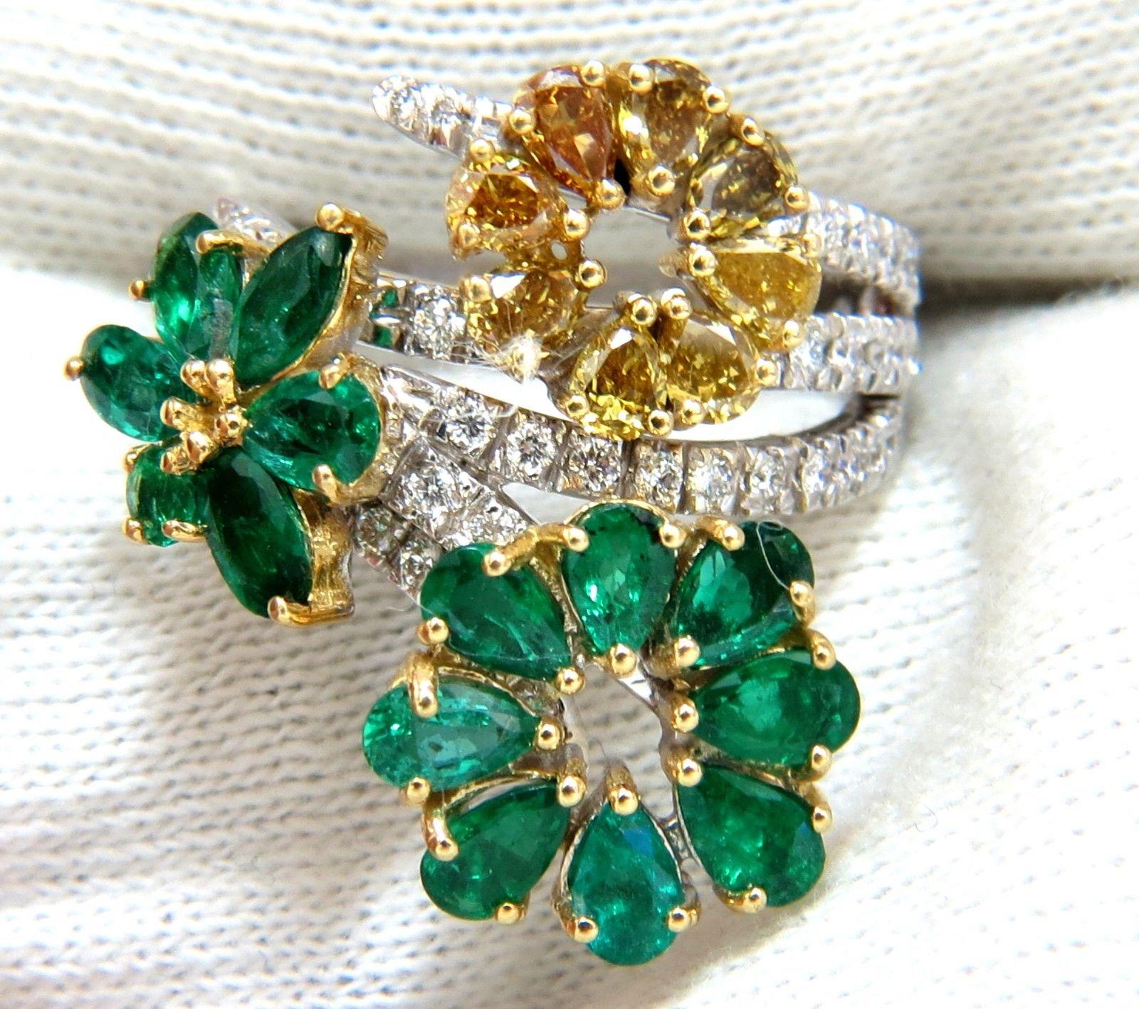 Cluster Cocktail Greens

2.60ct. Natural Emeralds cocktail Ring

Pear, Marquise & Round Cuts

Transparent / clean clarity

Vivid Greens 



1.06ct. Fancy Yellow Brown Diamonds.

Pear Shaped & full cuts 

 Vs-2 clarity.  

.70ct side round diamond
