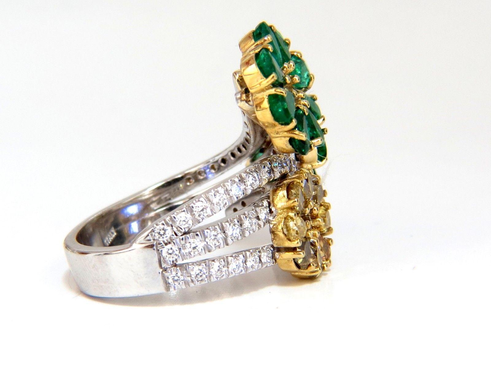 Pear Cut 4.36 Carat Natural Emeralds Diamond Cocktail Cluster Ring 18 Karat For Sale