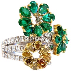 4.36 Carat Natural Emeralds Diamond Cocktail Cluster Ring 18 Karat*