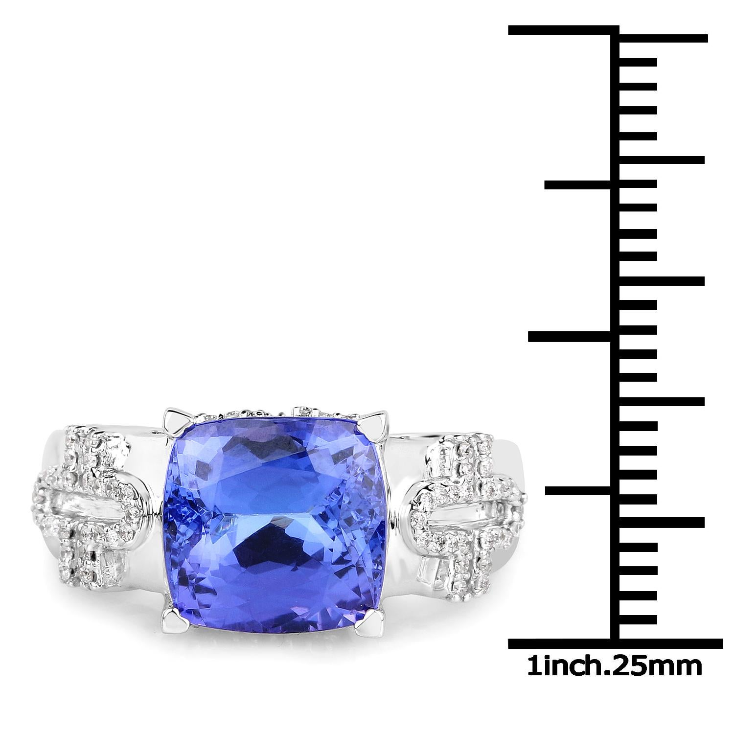 4.36 Carat Tanzanite and Diamond 14 Karat White Gold Cocktail Ring In New Condition For Sale In Great Neck, NY