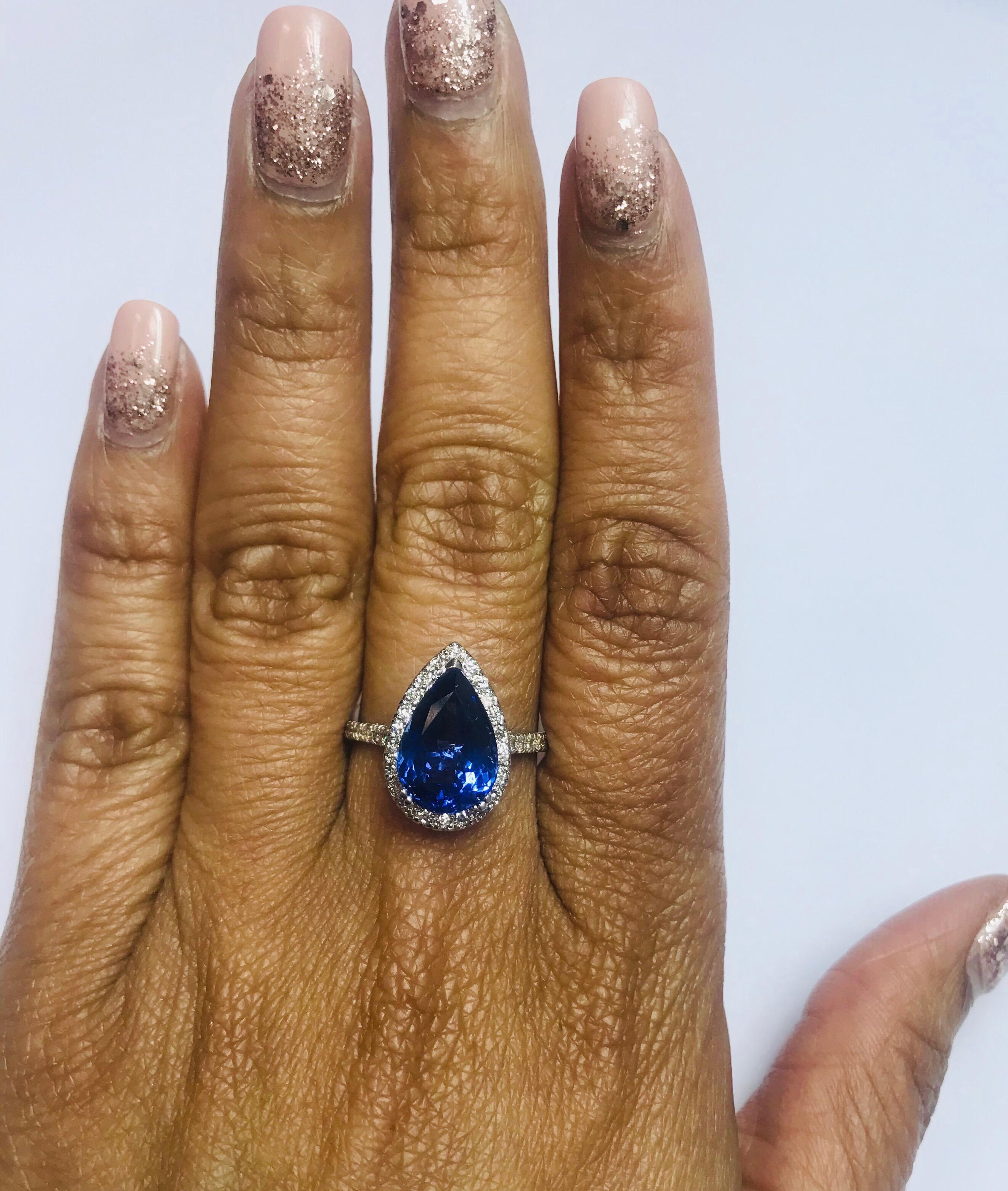 4.36 Carat Tanzanite Diamond 18 Karat White Gold Cocktail Ring In New Condition For Sale In Los Angeles, CA