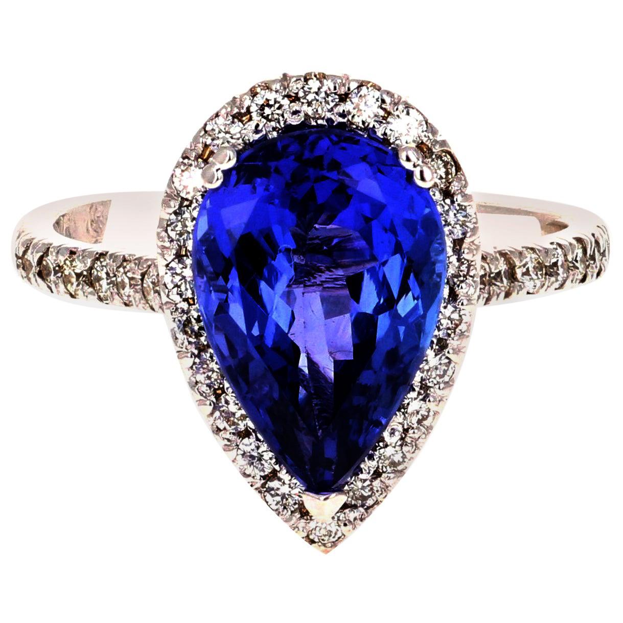 Bague cocktail en or blanc 18 carats avec tanzanite de 4,36 carats et diamants