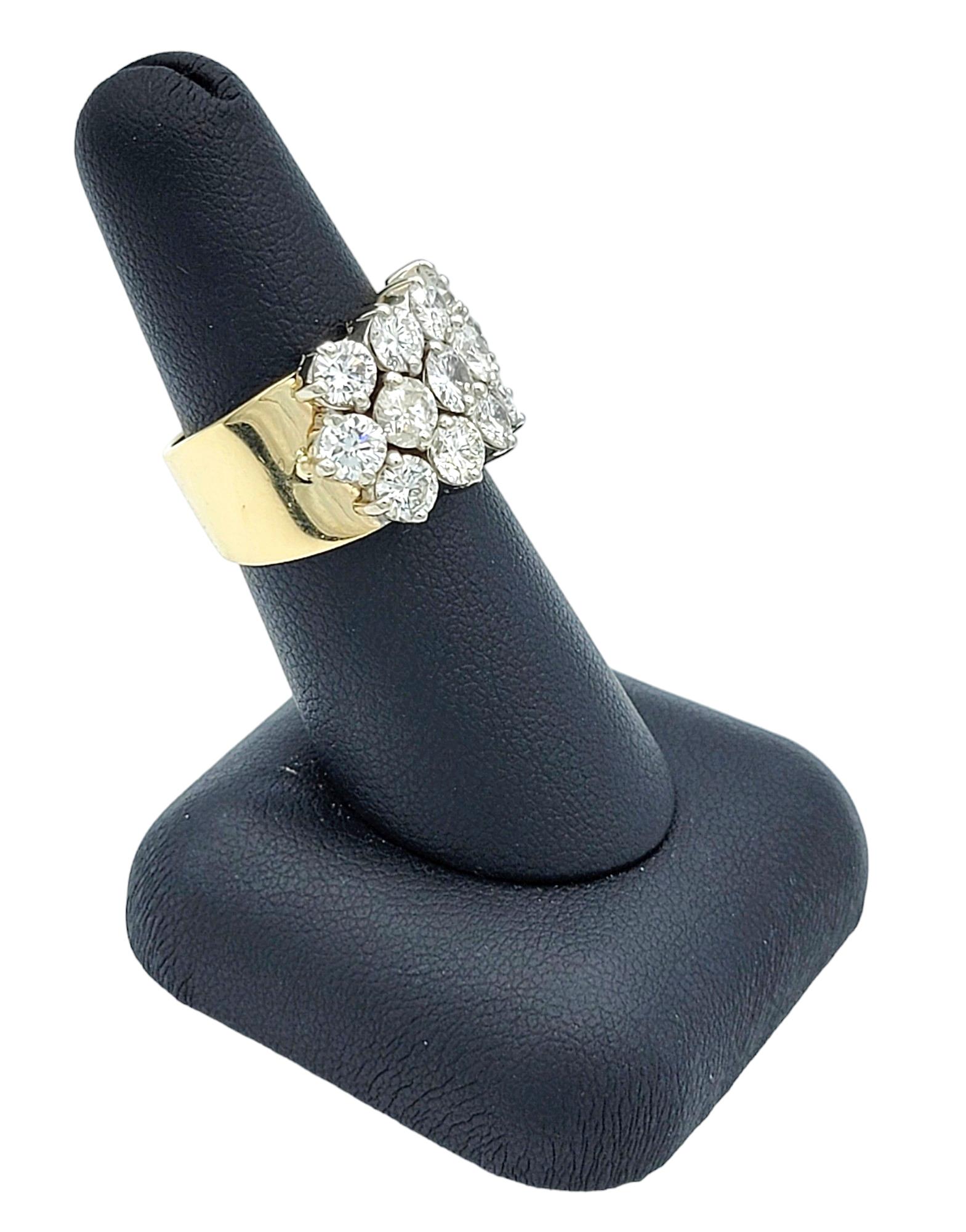 4.36 Carat Total Round Diamond Multi-Row Wide Band Ring in 14 Karat Yellow Gold  For Sale 4