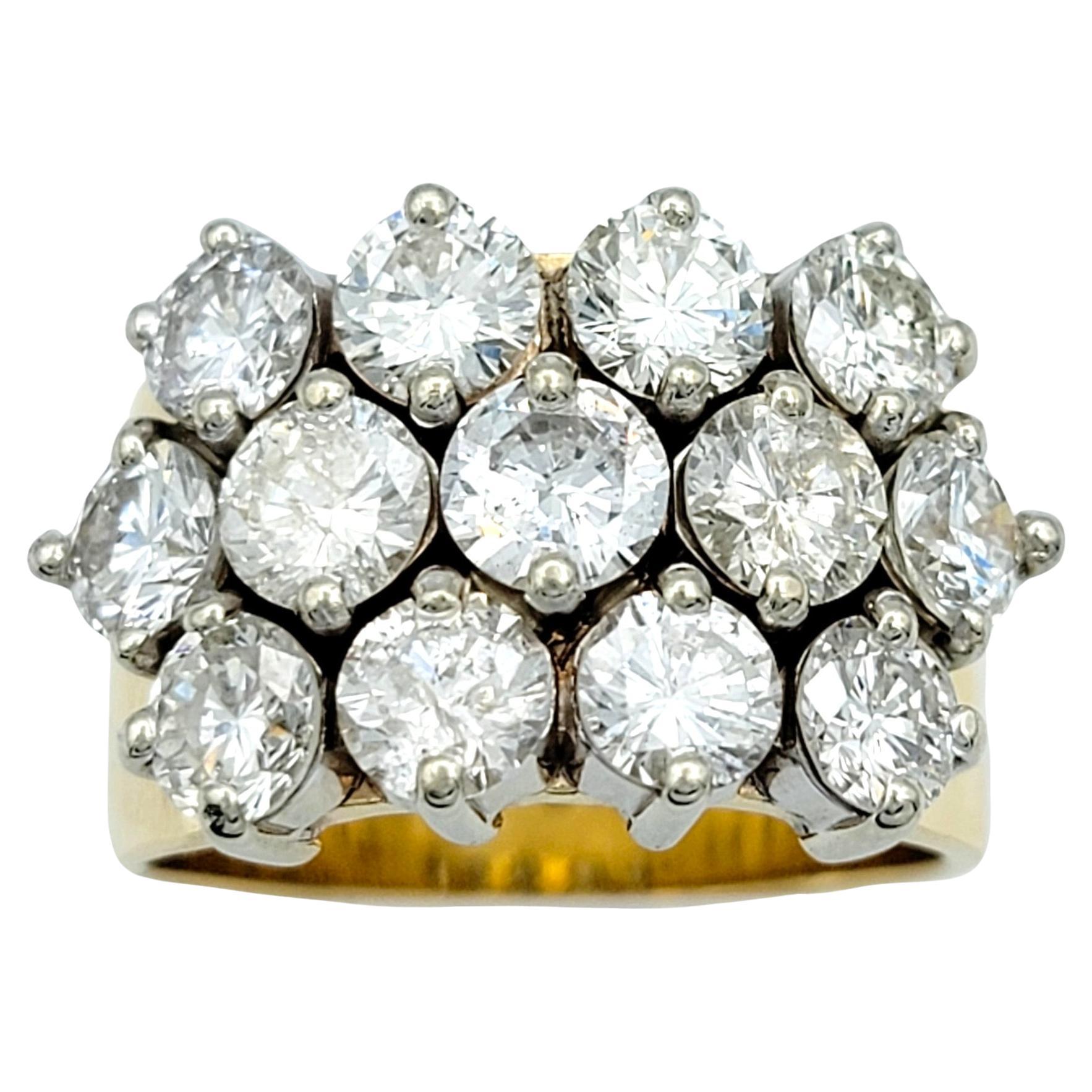 4.36 Carat Total Round Diamond Multi-Row Wide Band Ring in 14 Karat Yellow Gold  For Sale