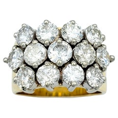 Vintage 4.36 Carat Total Round Diamond Multi-Row Wide Band Ring in 14 Karat Yellow Gold 