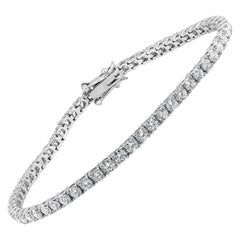 4.36 Carat White Diamond Round 14K Gold Single Line Stackable Tennis Bracelet