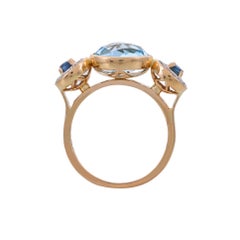 4.36 Carat Blue Topaz Blue Sapphire and Diamond 18 Karat Yellow Gold Ring