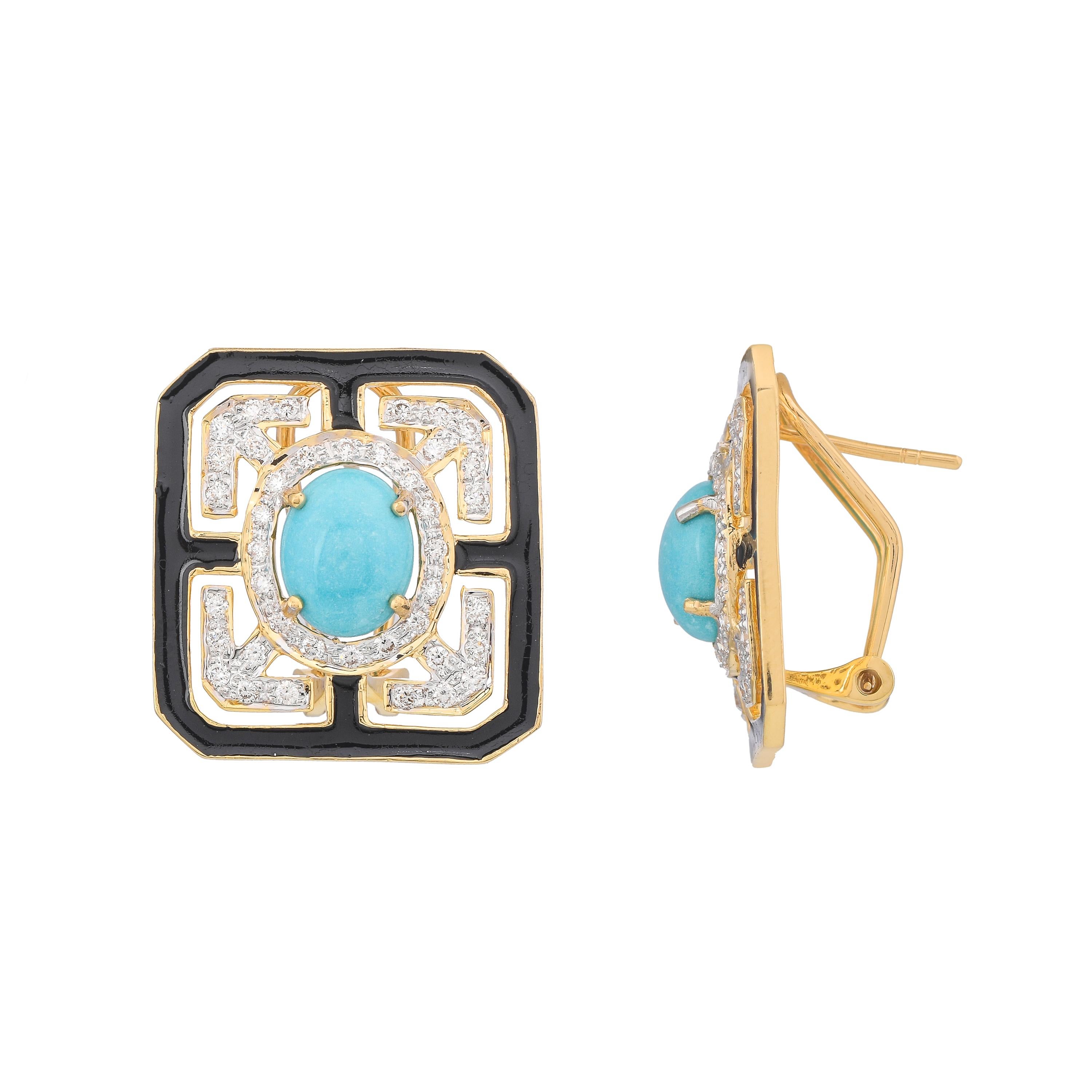 A sheer piece of artistry that is synonymous to feminine grace, unravelling the power within.
The artistic motifs set in the center with 2 oval shaped turquoise weighing approximately 4.36 carats, surrounded by round diamonds weighing approximately