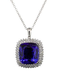 43.66 Ct Tanzanite Diamond 18 K White Gold Pendant Necklace