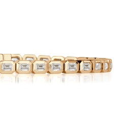 4,36ct Smaragdschliff Diamant Lünette Tennisarmband in 18K Gelbgold
