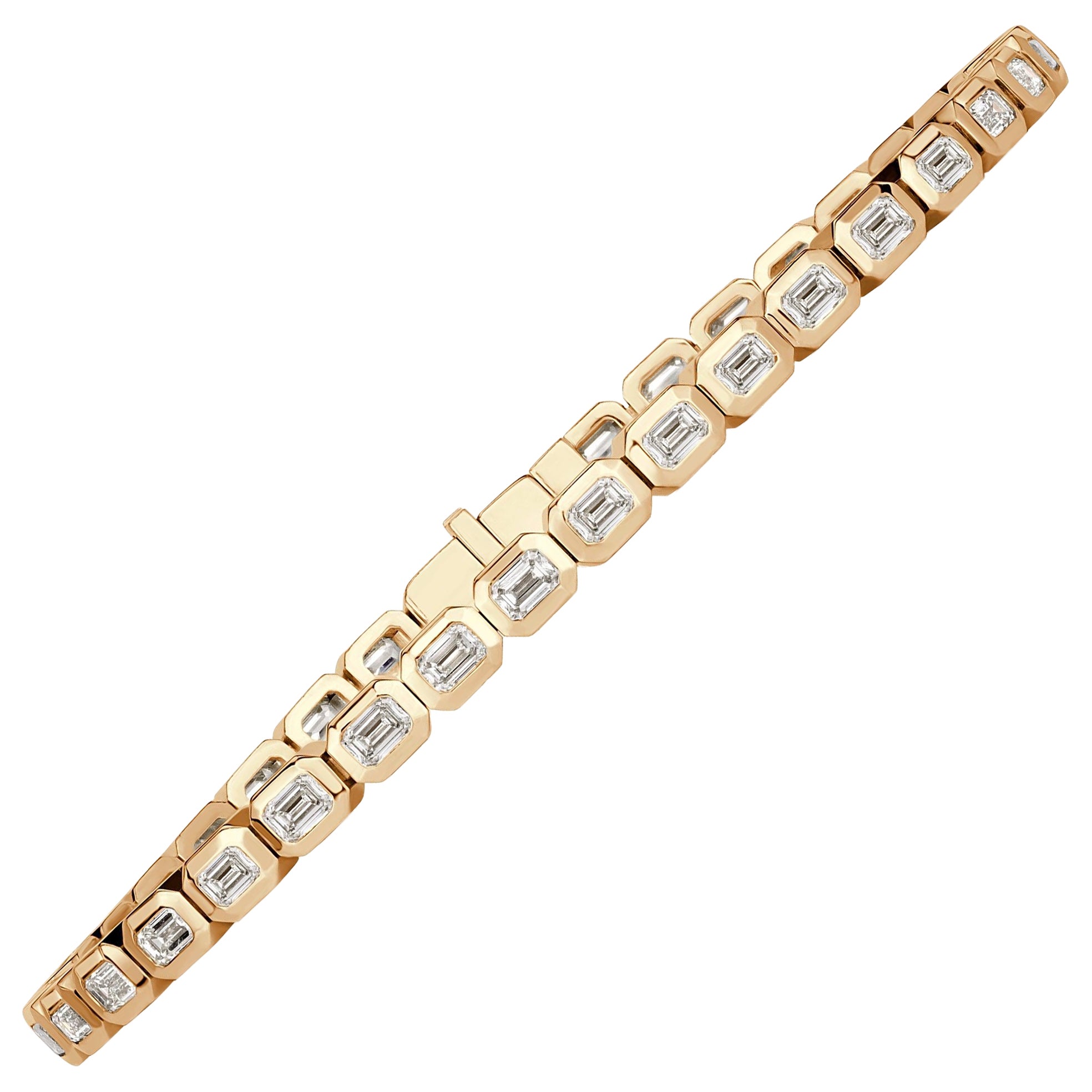 4.36ct Emerald Cut Diamond Bezel Tennis Bracelet in 18K Yellow Gold