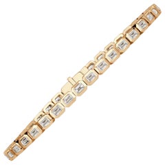 4.36ct Emerald Cut Diamond Bezel Tennis Bracelet in 18K Yellow Gold