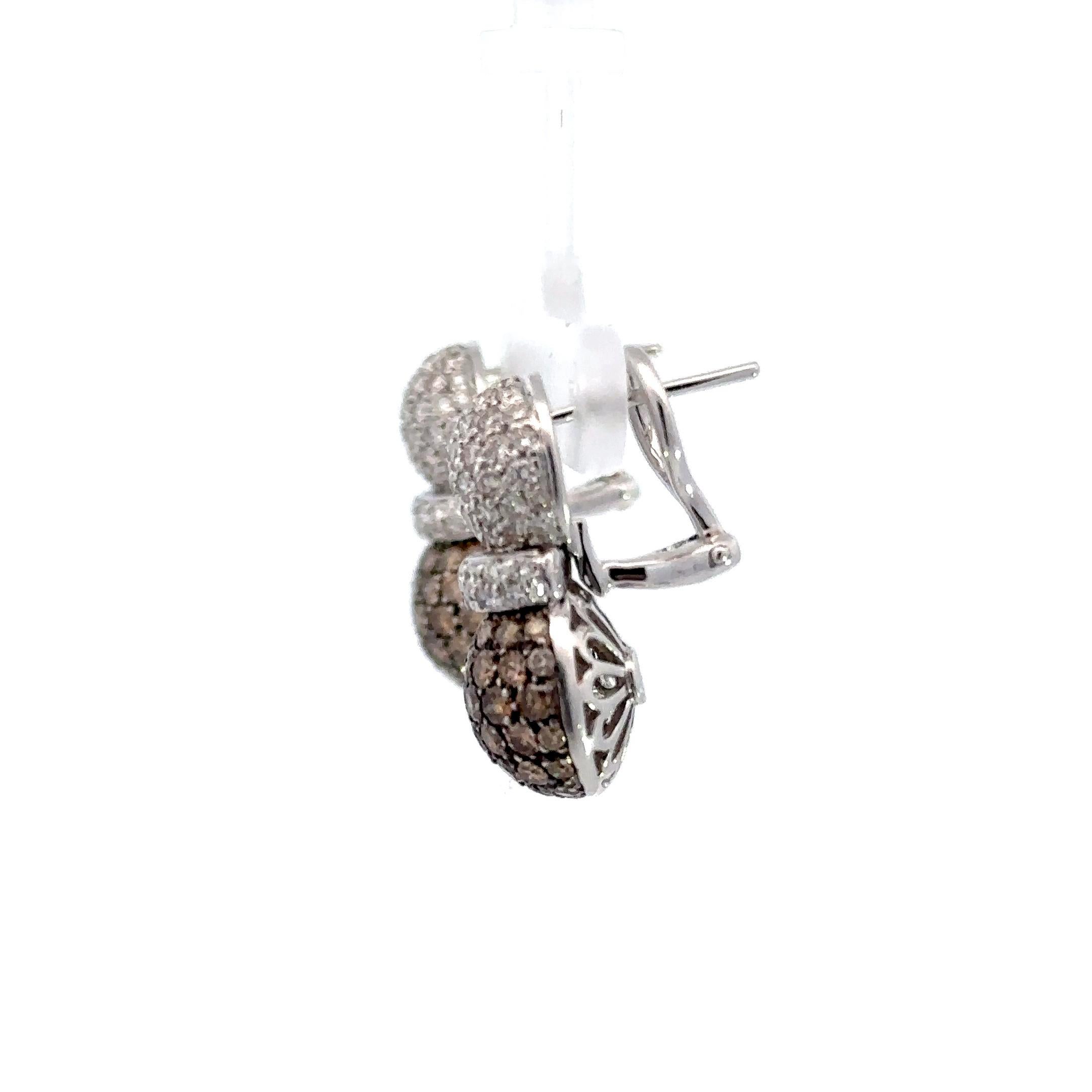 Women's 4.36ct of Natural Brown & White Diamond, Pineapple Earrings in 18kt White Gold  For Sale