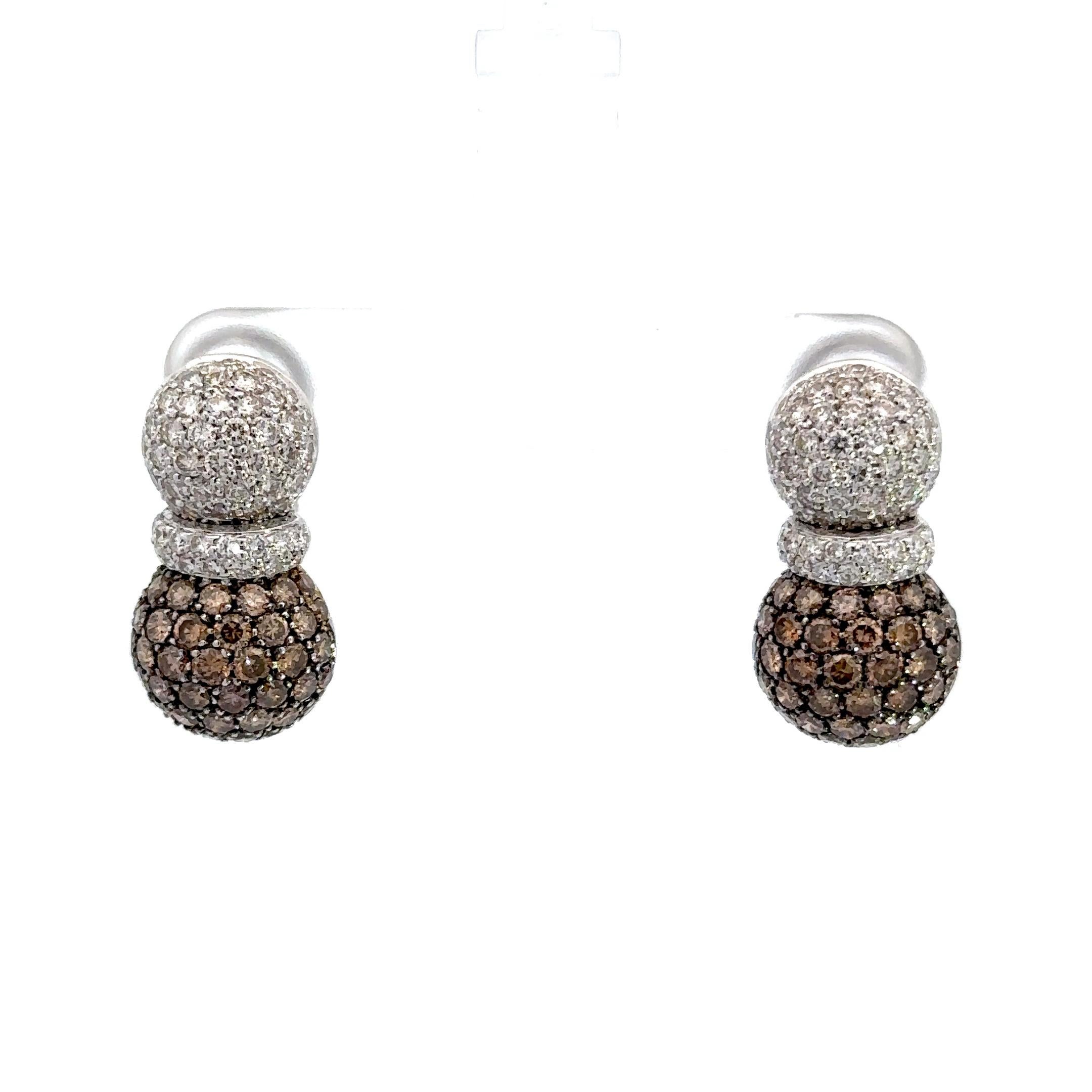 4.36ct of Natural Brown & White Diamond, Pineapple Earrings in 18kt White Gold  For Sale 1