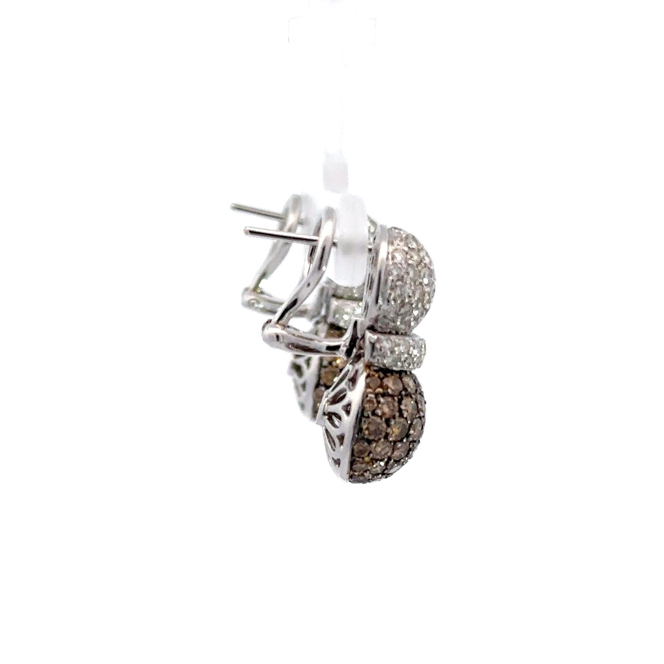4.36ct of Natural Brown & White Diamond, Pineapple Earrings in 18kt White Gold  For Sale 2