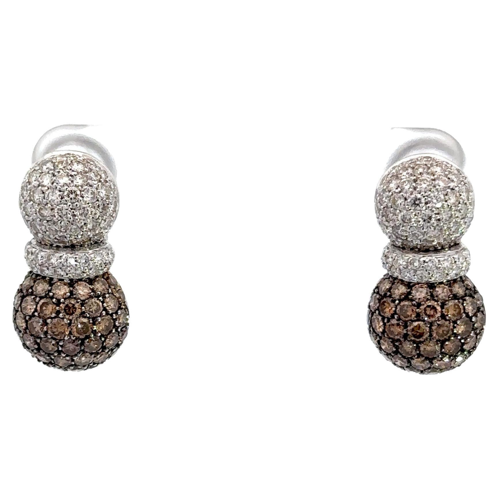 4.36ct of Natural Brown & White Diamond, Pineapple Earrings in 18kt White Gold  For Sale