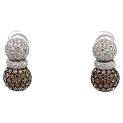 4.36ct of Natural Brown & White Diamond, Pineapple Earrings in 18kt White Gold 