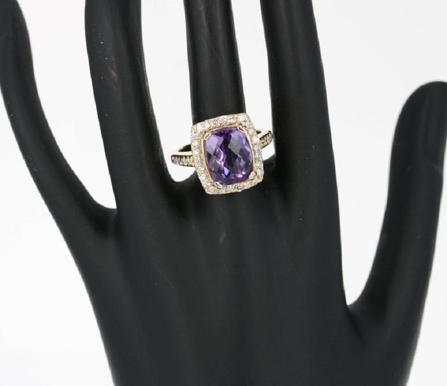 Women's 4.37 Carat Amethyst Diamond Yellow Gold Cocktail Ring For Sale