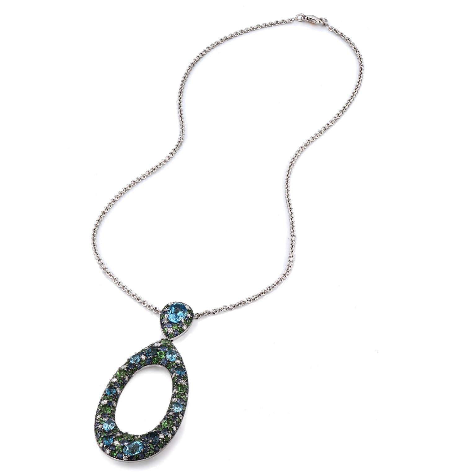 Women's 4.37 Carat Blue Topaz Sapphire Diamond Pendant Necklace