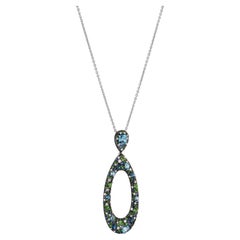 4.37 Carat Blue Topaz Sapphire Diamond Pendant Necklace