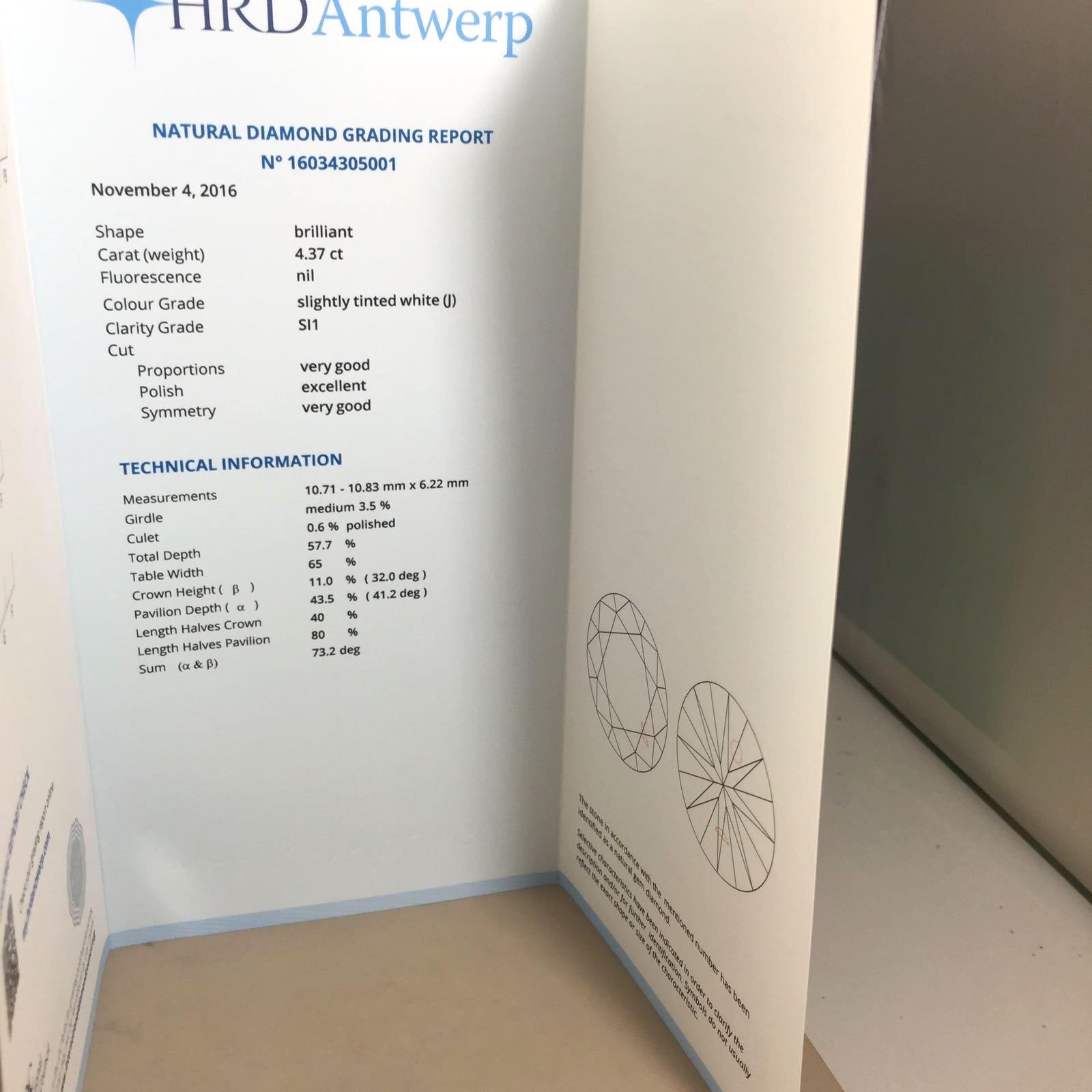 4.37 Carat HRD Certificate White Diamond For Sale 4