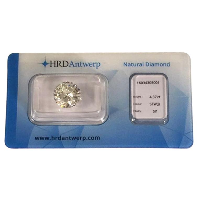 4.37 Carat HRD Certificate White Diamond For Sale