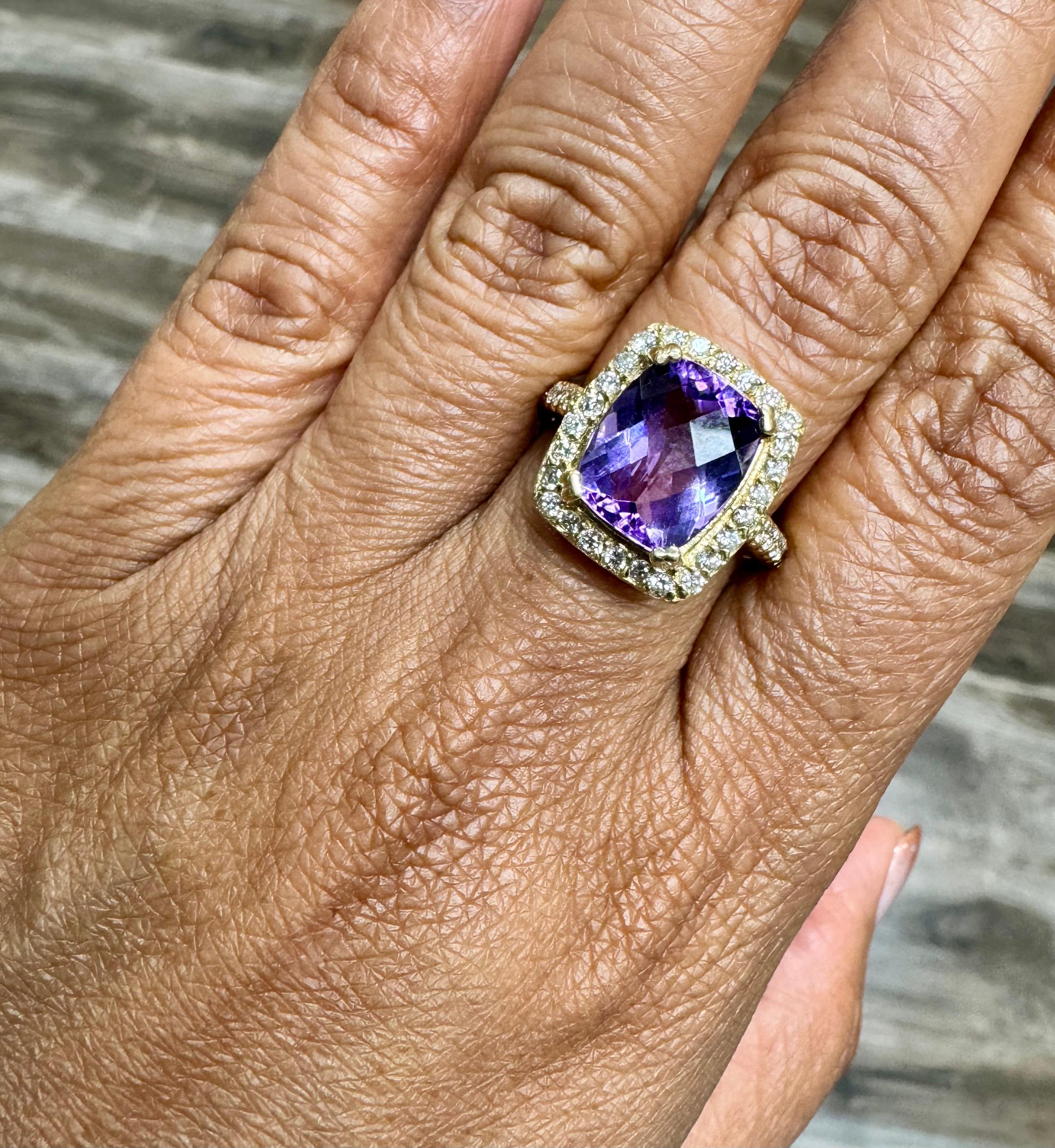 Anello da cocktail con ametista naturale e diamante naturale in oro giallo da 4,37 carati in vendita 1