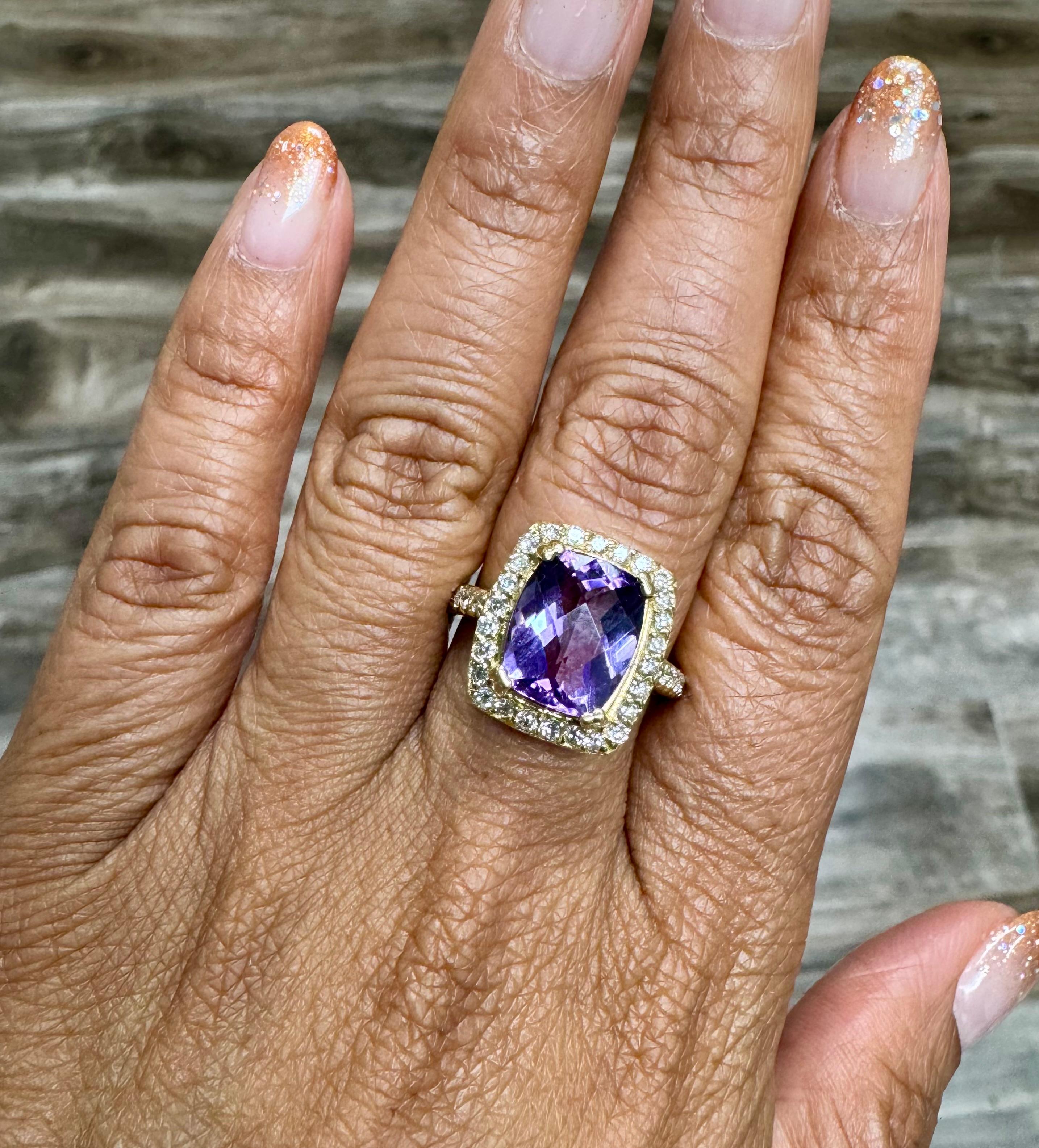 Anello da cocktail con ametista naturale e diamante naturale in oro giallo da 4,37 carati in vendita 2