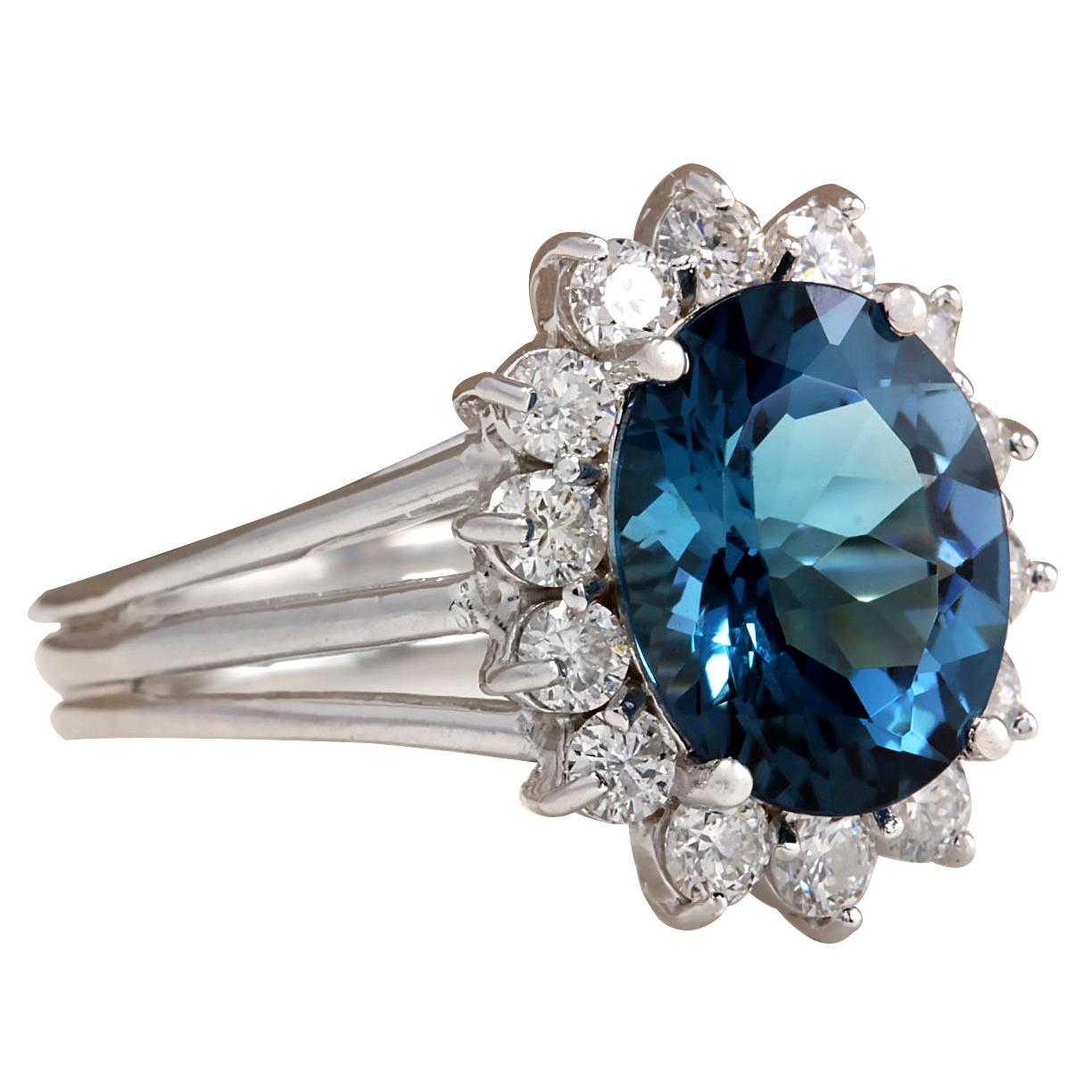 Stamped: 14K White Gold
Total Ring Weight: 4.1 Grams
Total Natural Topaz Weight is 3.67 Carat (Measures: 11.00x9.00 mm)
Color: London Blue
Total Natural Diamond Weight is 0.70 Carat
Color: F-G, Clarity: VS2-SI1
Face Measures: 16.10x13.30 mm
Sku: