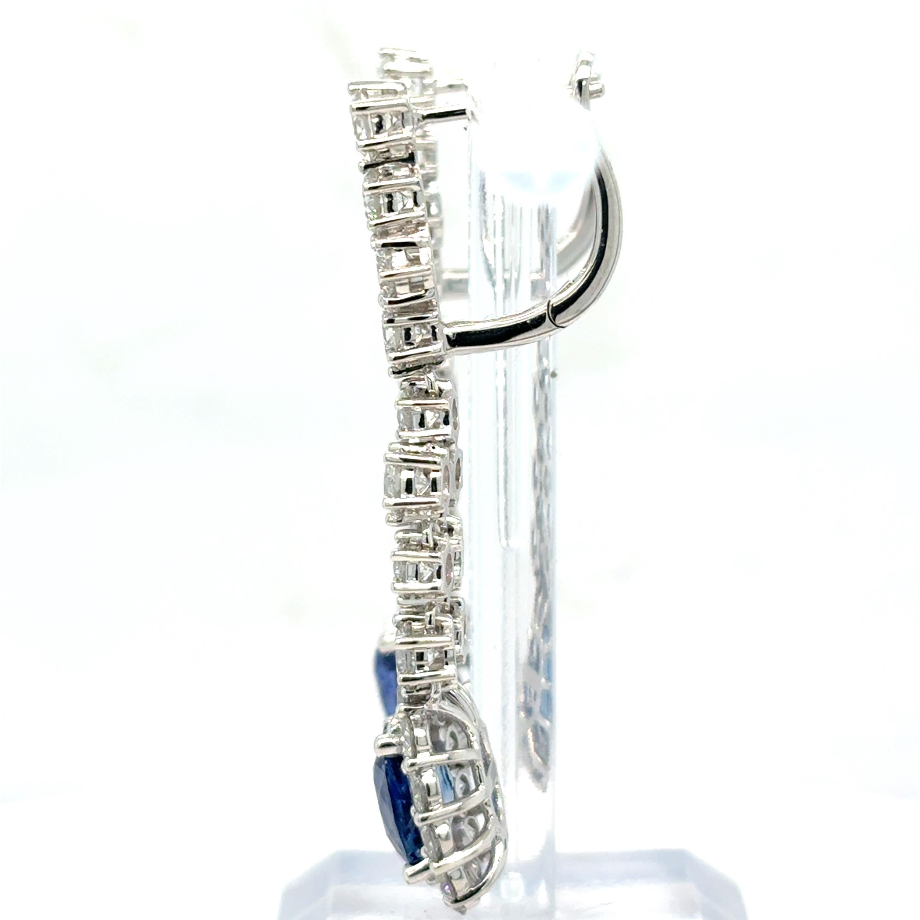 4.37 Carat Oval Cut Sapphire Diamond Platinum Earrings For Sale 5